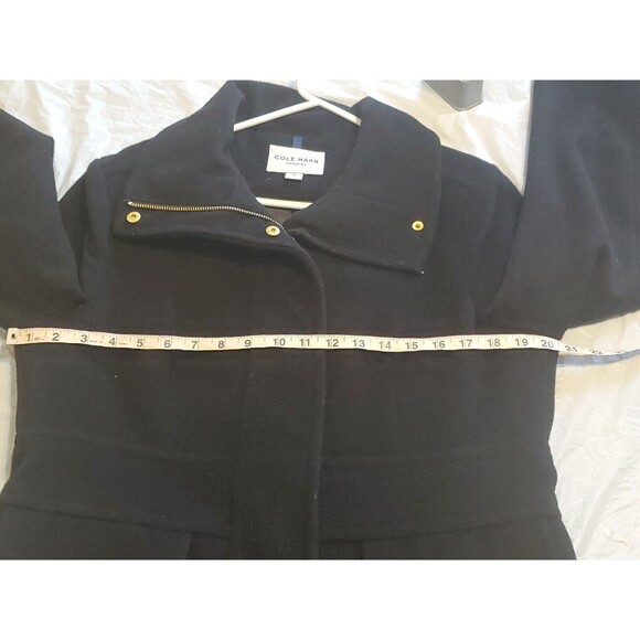Cole Haan Signature Sz 12 Winter Coat Wool Blend Zipped Lined Pockets Black - Picture 8 of 8